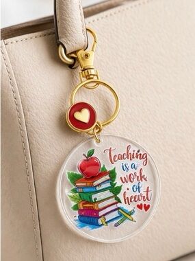 Teaching Is a Work of Heart Red Teacher Keychain Card Holder